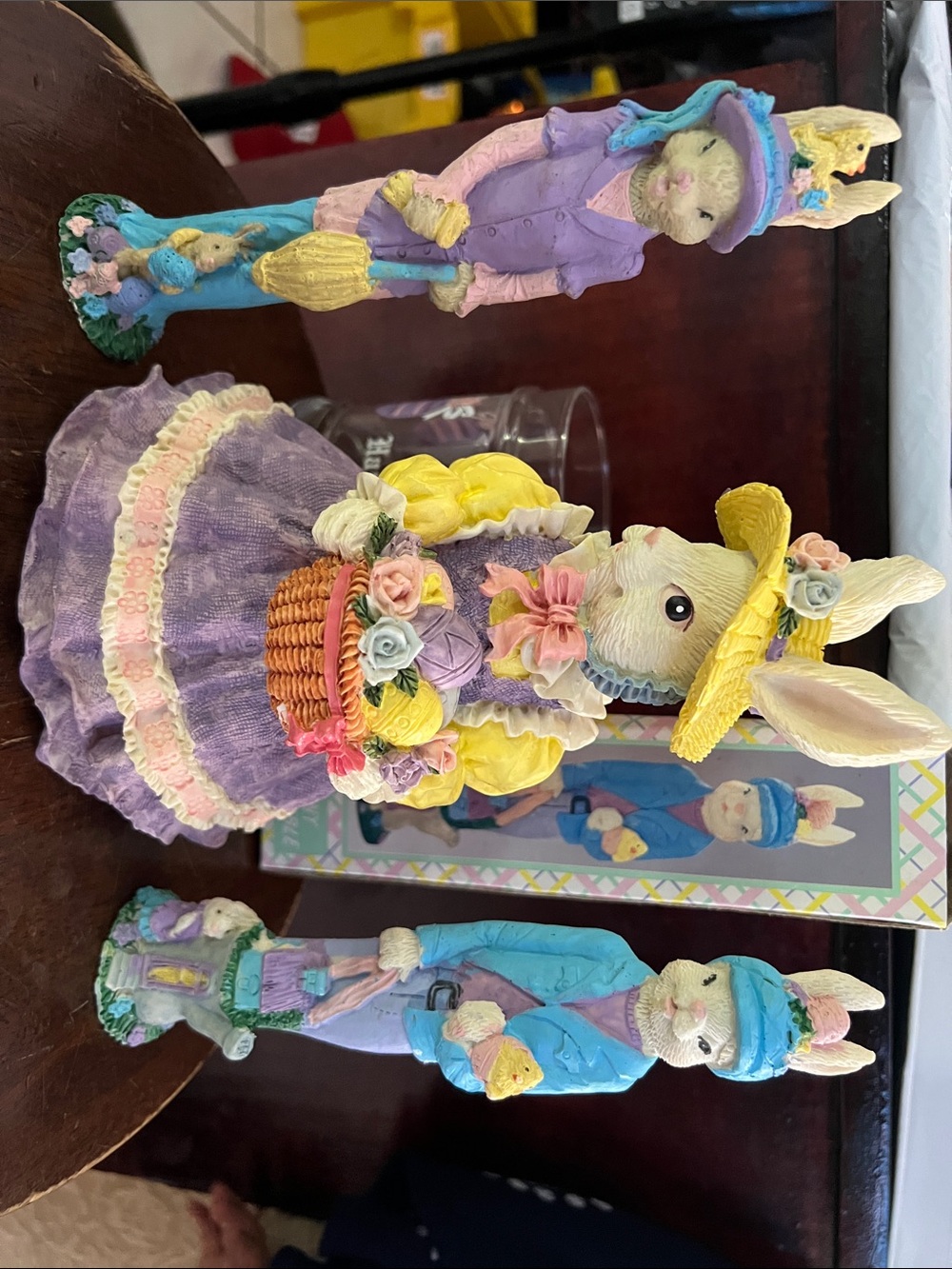 Pastel Bunny Figurine Decor in Yellow and Purple - Brand Unknown